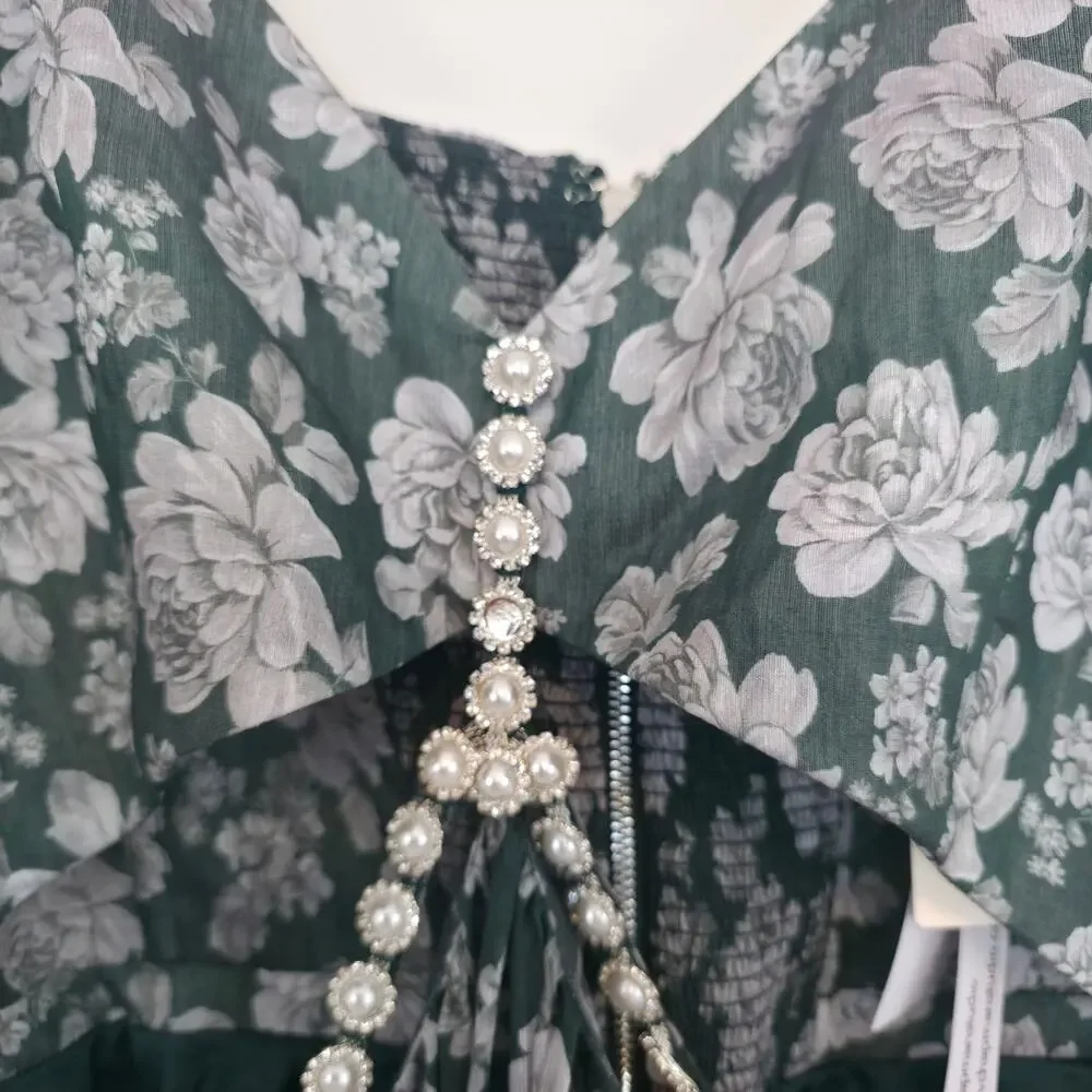 V. Chapman The Emma Dress in Emerald Peony Print Maxi Dress Sz 8 NWT+I - Picture 7 of 14